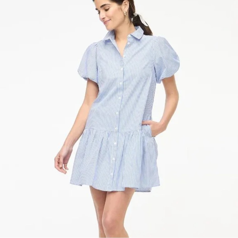 J Crew Factory women’s Striped Bubble-Sleeve Shirtdress Size 2